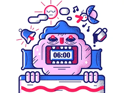New Routine alarma bed character clock coffee early bird summer sun wake up
