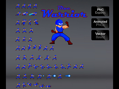 Blue Warrior 2d action animated fight game asset game sprites mobile side scroll sprite sheet street fighter tekken vector