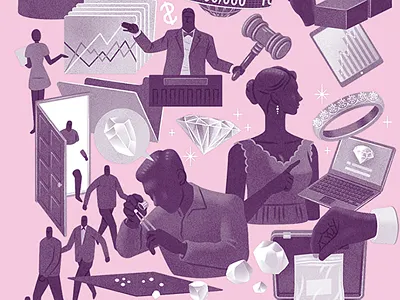 De Beers Diamonds business characters diamonds digital editorial illustration texture