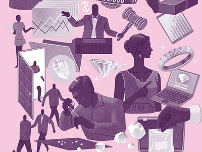 De Beers Diamonds business characters diamonds digital editorial illustration texture