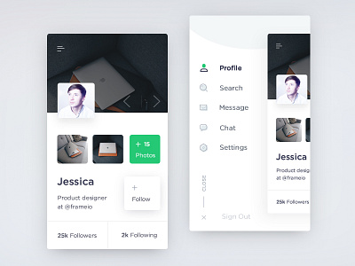 Profile & Side Menu Exploration clean concept design flat ios menu product profile ui ux white