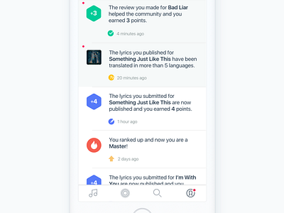 Notifications android badges community icons ios music musixmatch notifications profile rewards ui users