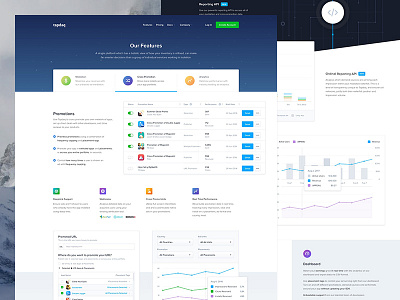 Tapdaq - Features Page 3.1 apps dark dashboard graph landing performance profile stats summary table ui web