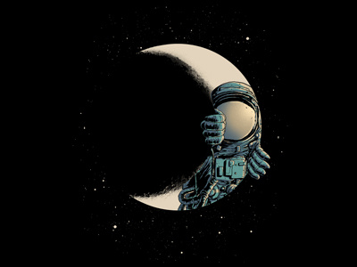 Crescent Moon astronaut carbine fantasy illustration moon negative space space t shirt design threadless