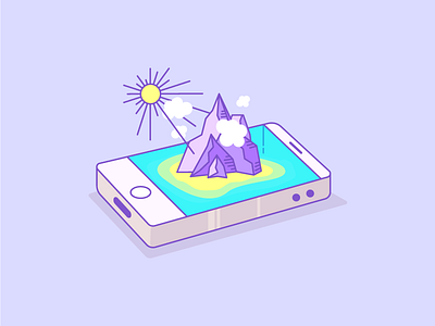 Phone Island 3d clouds illustration island mobile mountain ocean phone sun