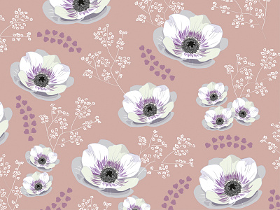 Anemones II beige botanic floral flowers nature pattern pink spring