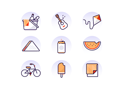 Picnic Icons basket bike blanket guitar icons kite picnic popsicle sandwich soda watermelon