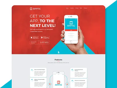 Apptic - Landing Page app blue design landing logo page red smartphone template theme web