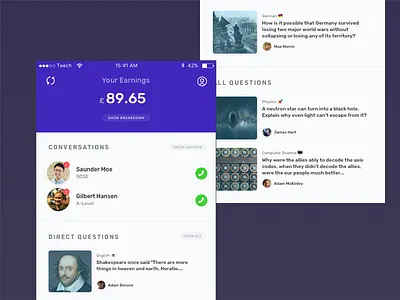 Teecher admin chat conversation earnings interface money teacher tiles