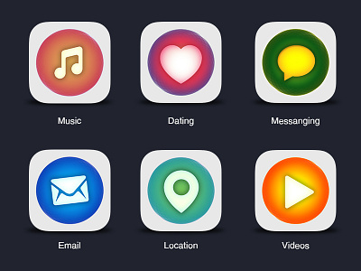 Social App Icons app creative dating design email icon location messaging music ui ux video