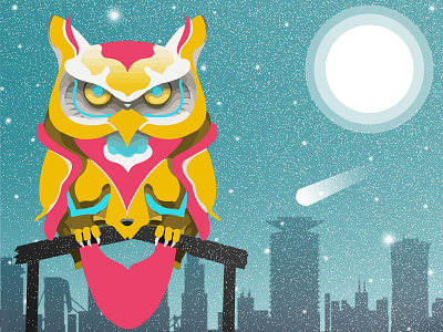 Nairobian Owl africa city colors comet illustration moon nairobi owl sky stars