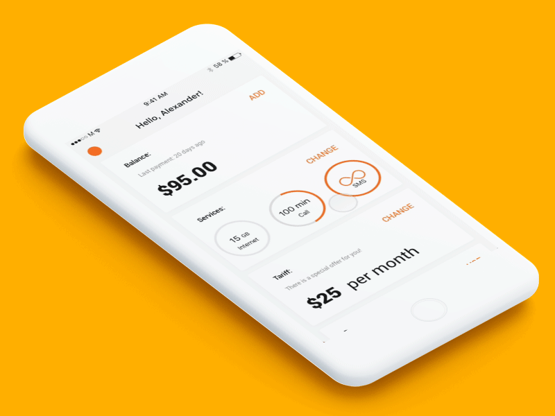 Mobile Operator animation mobile telecom ui ux
