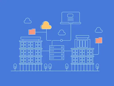 Outline illustration city cloud folder hosting icon information it outline path trees