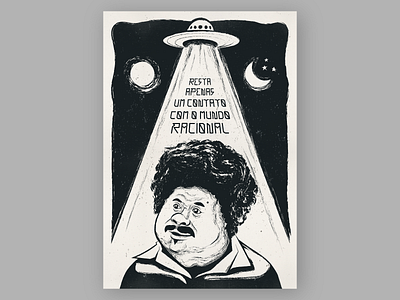 Tim Maia - Rational Abduction alien blue brazil cordel fan art lettering music one color poster sky soul ufo