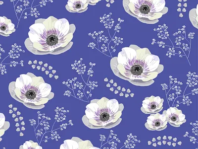 Anemones collection Blue pattern botanic floral flowers nature pattern pink spring