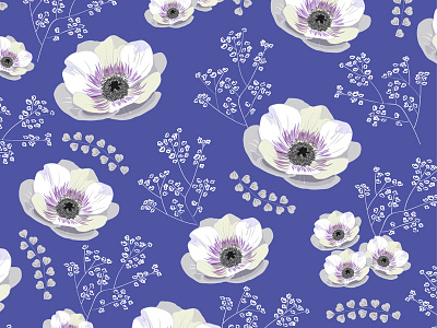 Anemones collection Blue pattern botanic floral flowers nature pattern pink spring