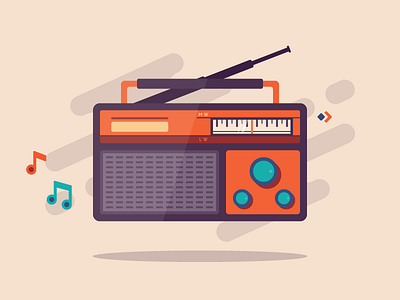 Radio antenna flat icon illustration music radio retro speaker stereo tuner vintage