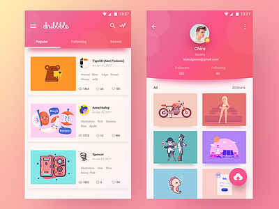 Dribbble Concept Design color personal material design dribbble pink