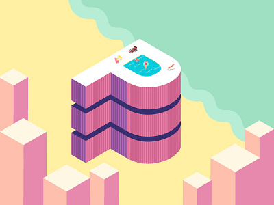 P Pool beach illustration isometric p pool