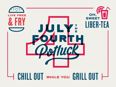 Potluck blue food fourth grill july 4th layout lettering liberty patriotic potluck red typography