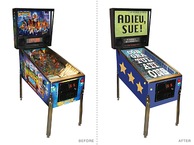 Adieu, Sue! Pinball Illustration before and after digital collage illustrator mash up photo illustration pinball quick