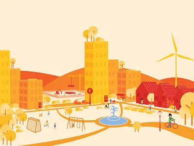 Sustainable society building illustration illustrator life orange society vector