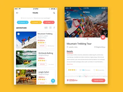 Travel app Listing and detail page travel app travel ui travel ux