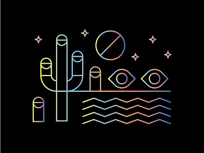 C A C T U S F I N G A Z cactus desert eye icon illustration line art monoweight moon rainbow star texas