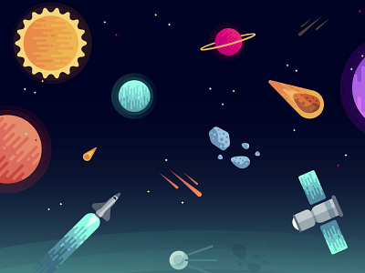 Space travels asteroids galaxy illustration moon planet rocket satellite space sun universe