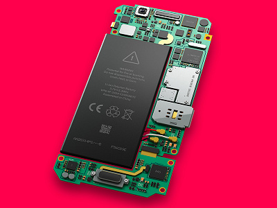 Smartphone Logic Board c4d cinema 4d circuit cross section cutaway iphone pixel rendering smartphone technical illustration