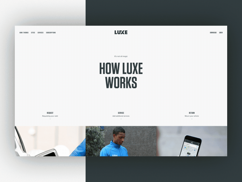 How it works design hero layout modal parallax type ui valet web