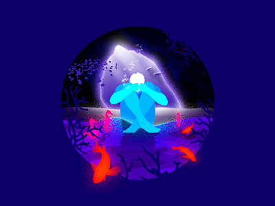 [2] The Thinker alone cave coral crying depression fish gay illustration loneliness lonely male mental health neon queer retro retrowave sad thinking underwater vaporwave