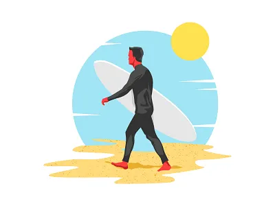 Red Surfer beach board illustration man sky sun surf surfer