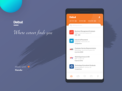 Debut - Mobile App UI debut list mobile application recruitment ui design ui ux design