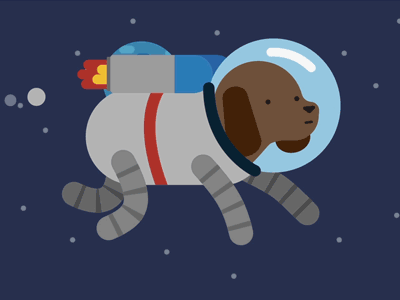 Astronaut dog 2d animation dog gif jetpack laika loop mograph motion motion design motion graphics space