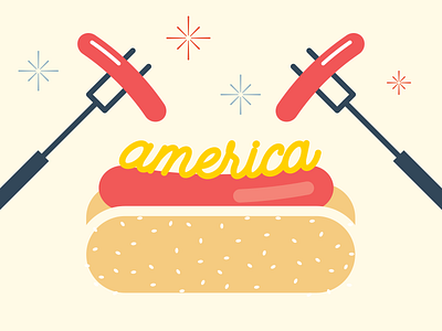 Happy Birthday America! 4th of july bun fireworks hot dog independence day mustard typography