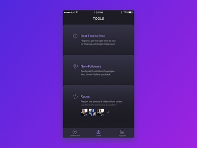 Tools analysis card data instagram ios ui