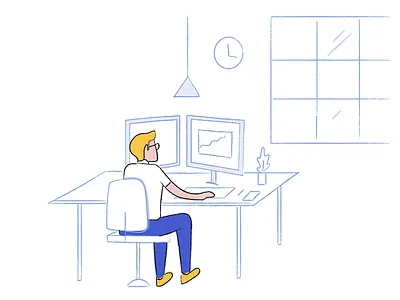 Working day illustrator line art man working office vector work working