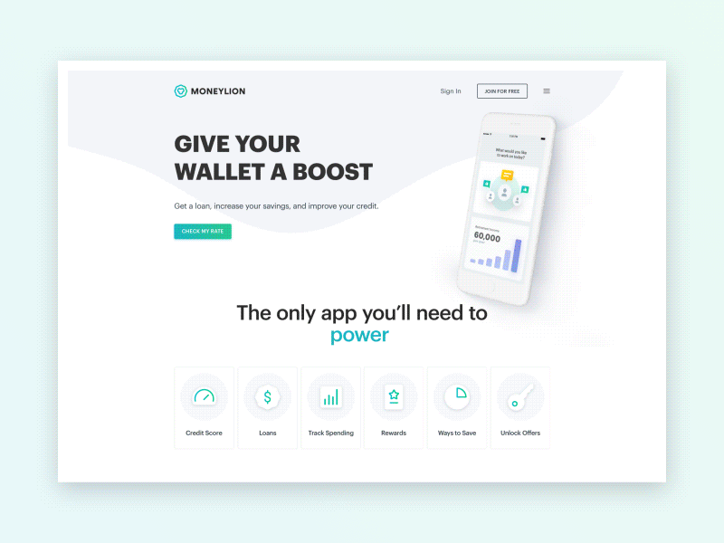 MoneyLion website animation app interface iphone minimal mobile ui ux web