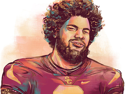 USC Trojan football player Stevie Tu’ikolovatu. alumni digital editorial football illustration ink magazine portrait sports tuikolovatu
