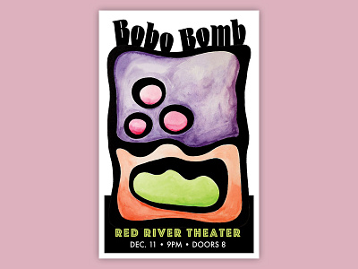 Bobo Bomb bands black outlines bobo bomb gig poster merch poster watercolor