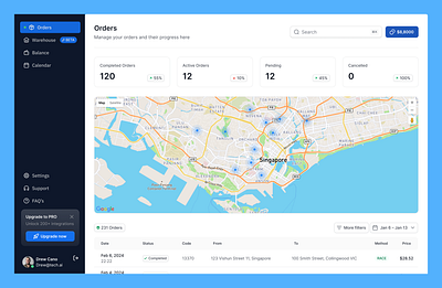 Tracking orders, Signapore dashboard order tracking saas startup ui