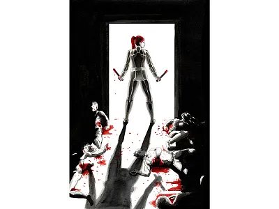 Black Widow Fan Cover black widow blood comic book comic book cover cover illustration ink ink wash noir violence watercolor
