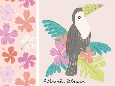 Toucan and Hibiscus art bird childrens book childrens illustration flowers illustration toucan