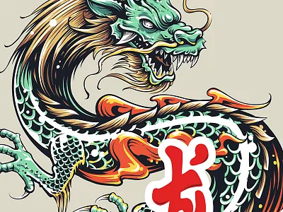 Dragon Vector Tattoo art asian color dragon east tattoo traditional vector