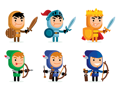 30 Fantasy Vector Characters - level up archer cartoon character cute design fantasy flat funny game game app game art hero illustration knight level up mascot medieval rpg vector vector set