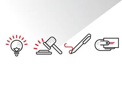 Icons Pack 1/3 black border business card icons illustrator lamp pen red vector