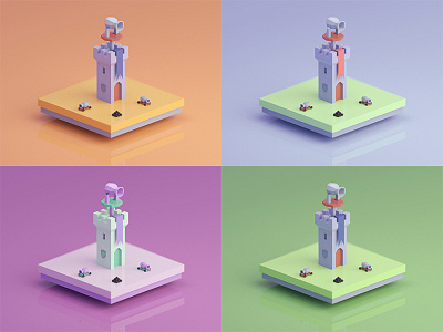 The color study b3d blender castle days of poly isometric low poly medieval miniature render tower