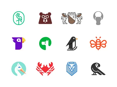Animal Logos animals bear bee branding crab dog lion logo modern parrot penguin stork