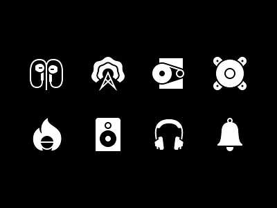 Audio Icons bell earphones fire headphones icons microphone pictograms radio recording speaker tape tower